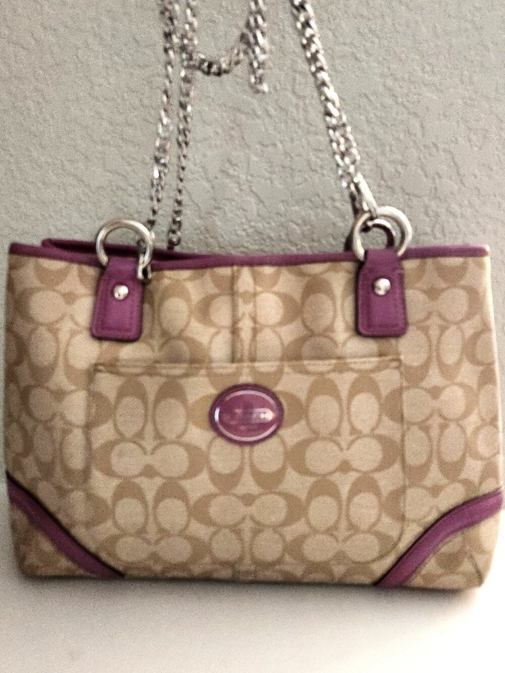 Euc Coach Heritage Khaki & Purple Shoulder Bag